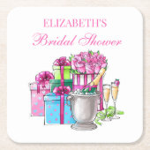 おしゃれな ブライダルシャワーのギフト Champagne Roses スクエアペーパーコースター (正面)