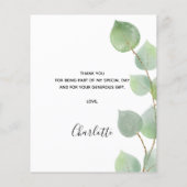 おしゃれな ブライダルシャワーの感謝カード  ユーカリのグリーン (裏面)