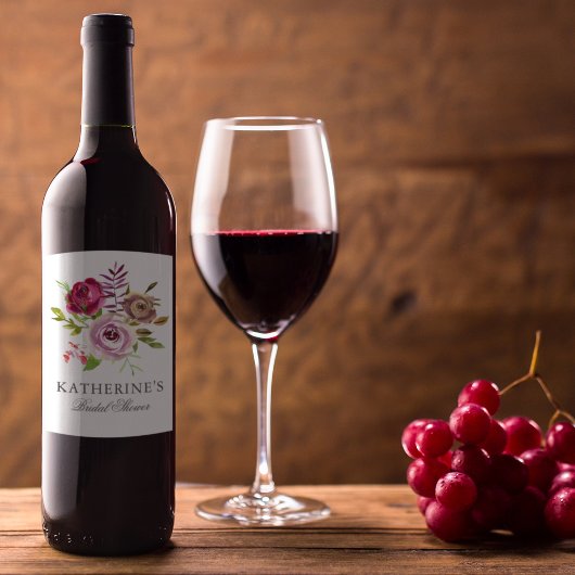 おしゃれな ブライダルシャワー フューシャピンク 花 カスタム ワインラベル