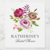 おしゃれな ブライダルシャワー フューシャピンク 花 カスタム ワインラベル (シングルラベル)