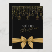 おしゃれな ブラック＆ゴールドの "メリークリスマス" カード (正面/裏面)