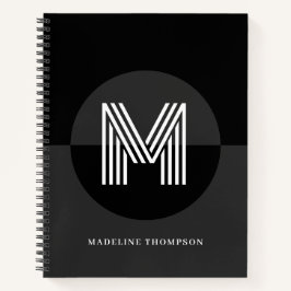 おしゃれな ブラック ホワイト グレー 幾何学 モダン モノグラム ノートブック