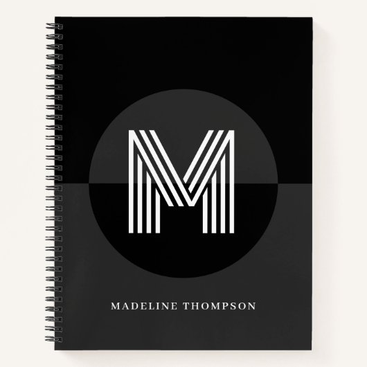 おしゃれな ブラック ホワイト グレー 幾何学 モダン モノグラム ノートブック (正面)