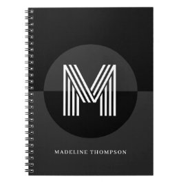 おしゃれな ブラック ホワイト グレー 幾何学 モダン モノグラム ノートブック