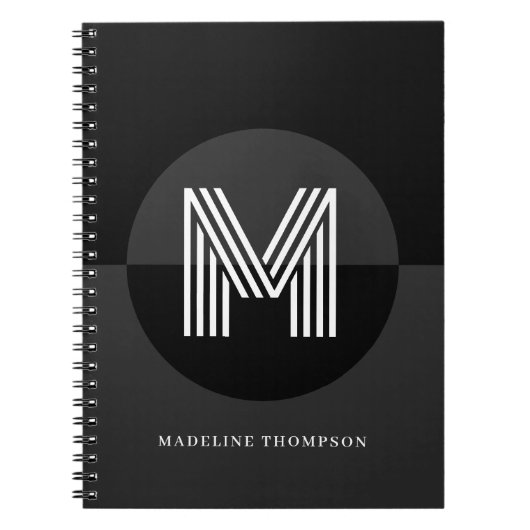 おしゃれな ブラック ホワイト グレー 幾何学 モダン モノグラム ノートブック (正面)