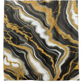 おしゃれな ブラック ホワイト ゴールド マーブル調 グラマラス シャワーカーテン (正面)