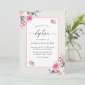 おしゃれな ブラッシュ ピンク 水彩 花 洗礼 招待状 (スタンド正面)