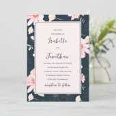 おしゃれな ブルーの花柄 ウェディング 招待状 (スタンド正面)