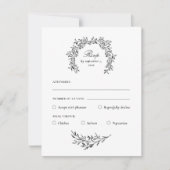 おしゃれな モノクロ 食事選択 RSVP カード (正面)