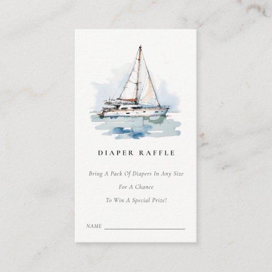 おしゃれな ヨットと海の景色のオムツくじ ブライダルシャワー エンクロージャーカード (正面)
