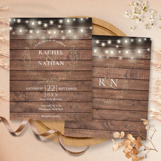 おしゃれな ライトの ストリング ライト ウェディング 招待状