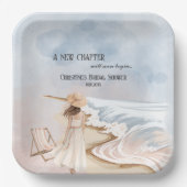 おしゃれな「新しい章」ビーチとウェーブのブライズシャワー ペーパープレート (正面)