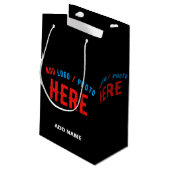 おしゃれな 現代風 カスタマイズ可能な 黒色 検証済み ブランド スモールペーパーバッグ (裏面アングル)