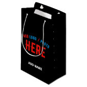 おしゃれな 現代風 カスタマイズ可能な 黒色 検証済み ブランド スモールペーパーバッグ (正面アングル)