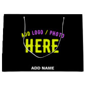 おしゃれな 現代風 カスタマイズ可能な 黒色 検証済み ブランド ラージペーパーバッグ (正面)