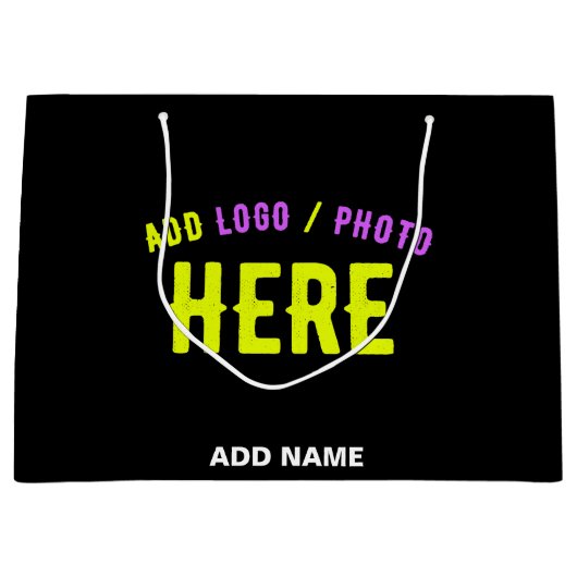 おしゃれな 現代風 カスタマイズ可能な 黒色 検証済み ブランド ラージペーパーバッグ (正面)