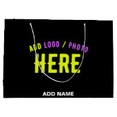 おしゃれな 現代風 カスタマイズ可能な 黒色 検証済み ブランド ラージペーパーバッグ (裏面)