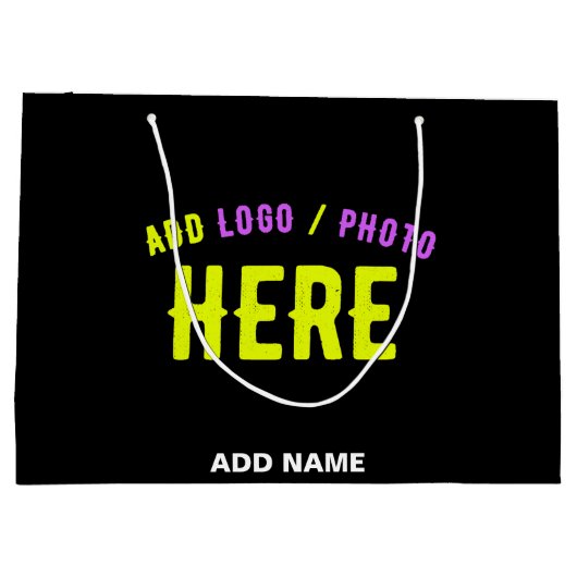 おしゃれな 現代風 カスタマイズ可能な 黒色 検証済み ブランド ラージペーパーバッグ (裏面)