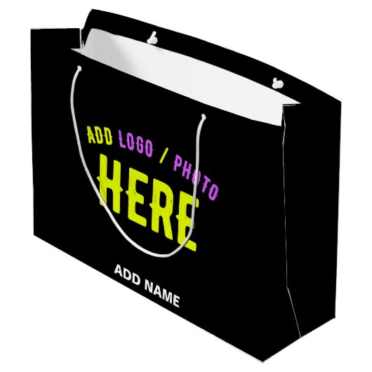 おしゃれな 現代風 カスタマイズ可能な 黒色 検証済み ブランド ラージペーパーバッグ (裏面アングル)