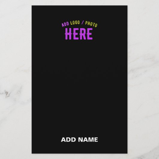 おしゃれな 現代風 カスタマイズ可能な 黒色 検証済み ブランド 便箋 (正面)