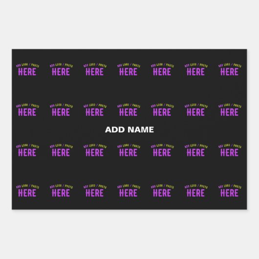 おしゃれな 現代風 カスタマイズ可能 ブラック 認証済み ブランド ラッピングペーパーシート (正面)