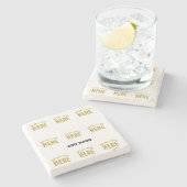 おしゃれな 現代風 カスタマイズ可能 白色 検証済み ブランド ストーンコースター (横)