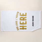 おしゃれな 現代風 カスタマイズ可能 白色 検証済み ブランド ビーチタオル (正面)