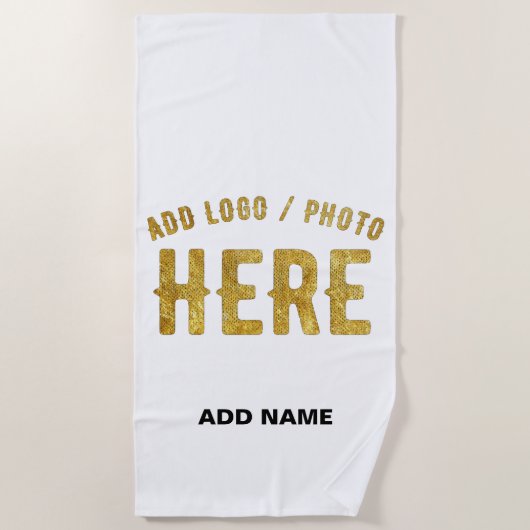 おしゃれな 現代風 カスタマイズ可能 白色 検証済み ブランド ビーチタオル (正面)