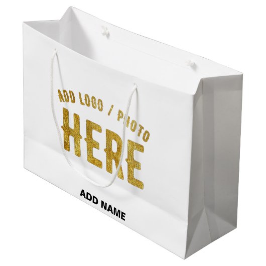 おしゃれな 現代風 カスタマイズ可能 白色 検証済み ブランド ラージペーパーバッグ (正面アングル)