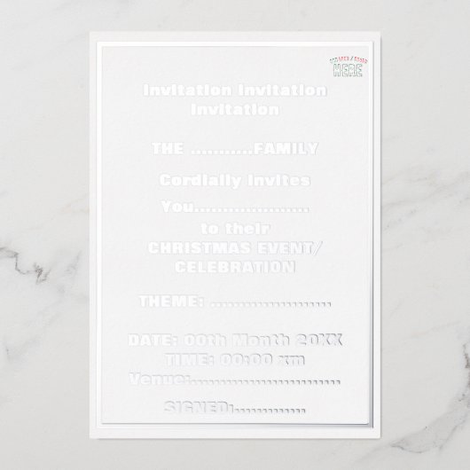 おしゃれな 現代風 カスタマイズ可能 白色 検証済み ブランド 箔招待状 (正面)