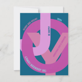 おしゃれな「JOY」ホットピンクの写真入りフラットホリデーカード シーズンカード