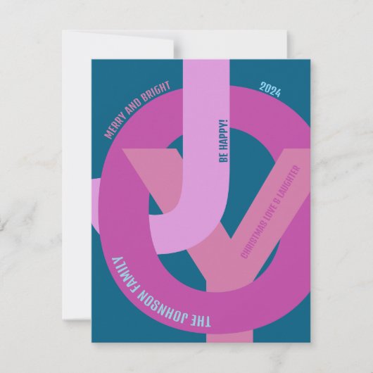 おしゃれな「JOY」ホットピンクの写真入りフラットホリデーカード シーズンカード (正面)