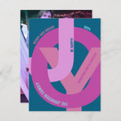 おしゃれな「JOY」ホットピンクの写真入りフラットホリデーカード シーズンカード (正面/裏面)