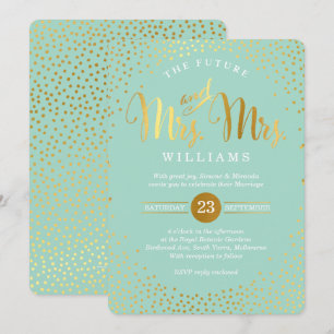 おしゃれな MRS & MRS のゴールドコンフェッティミントのウェディングスタイル 招待状
