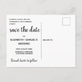 おしゃれな Save the Date 白 カスタム写真オーバーレイ 案内ポストカード (裏面)