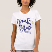おしゃれなNauti Bride 青 現代カリグラフィー Tシャツ (正面)