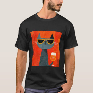 おしゃれにオレンジジュースを飲む猫 Tシャツ
