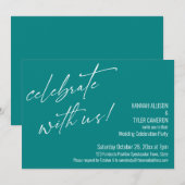 おしゃれに私たちと一緒にお祝いしよう ティール色の結婚式の披露宴 招待状 (正面/裏面)