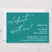 おしゃれに私たちと一緒にお祝いしよう ティール色の結婚式披露宴 招待状 (正面)