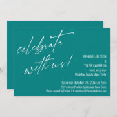 おしゃれに私たちと一緒にお祝いしよう ティール色の結婚式披露宴 招待状 (正面/裏面)