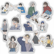 おしゃれアニメ男女のカジュアルファッション ビニールステッカー