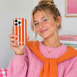 おしゃれオレンジストライプ スクリプトネーム iPhoneケース iPhone 16 Proケース