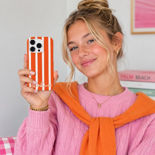 おしゃれオレンジストライプ スクリプトネーム iPhoneケース Case-Mate iPhoneケース