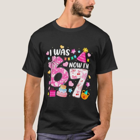 おしゃれガーリーなリボン 私は6歳、今は7歳 7歳の誕生日 Tシャツ (正面)