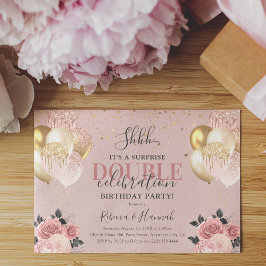 おしゃれガーリーサプライズダブルバースデーパーティー 招待状
