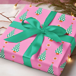 おしゃれギンガムクリスマスツリーパターン ラッピングペーパー