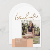 おしゃれゴールドの文字で卒業写真 招待状 (正面/裏面)