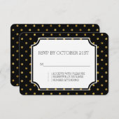 おしゃれゴールドグリームとブラックドット 返信 招待状 (正面/裏面)