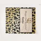 おしゃれゴールド、牛の斑点&ゴールドホースシュー誕生日 タペストリー (正面(横))