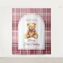 おしゃれテディベア ピンクリボン 誕生日フォト 背景幕